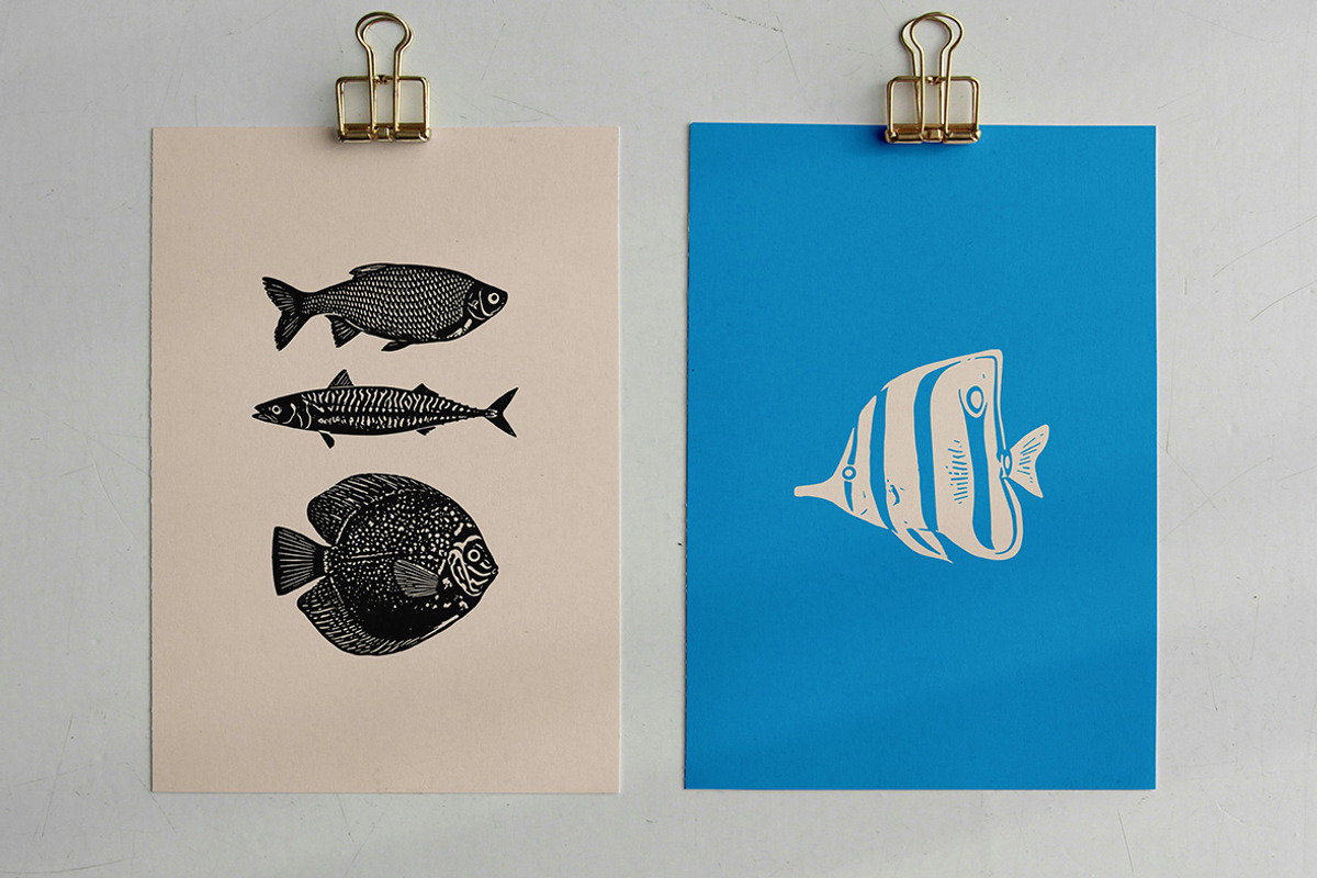 Fish Linocut Bundle, an Animal Illustration by ClayStudio (Photo 5 of 8)