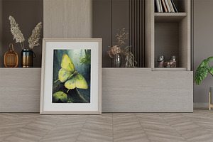 Watercolor Green Butterfly Artwork