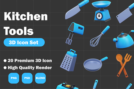 Kitchen Tools 3D Icons Set, an Object 3D Model by Kentung 3D