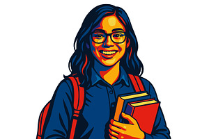 Happy Student Holding Books and, an Education Illustration by AlexArt