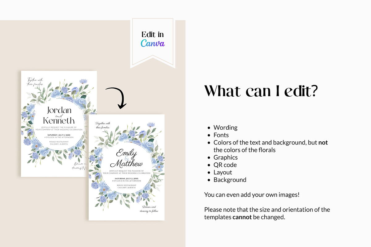 Blue Floral Wedding Invite Templates, an Invitation Template by Cottontail Paper Shop (Photo 5 of 7)
