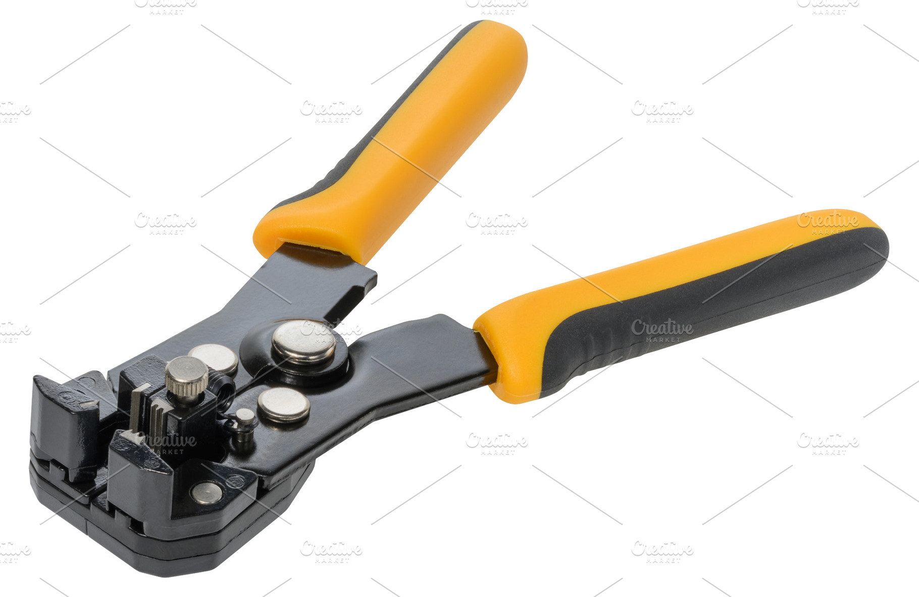 Close up of hand held wire stripper tool with yellow and black h, a Technology Photo by ndanko