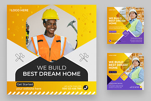 Construction renovation social media, a Social Media Template by mh_arif