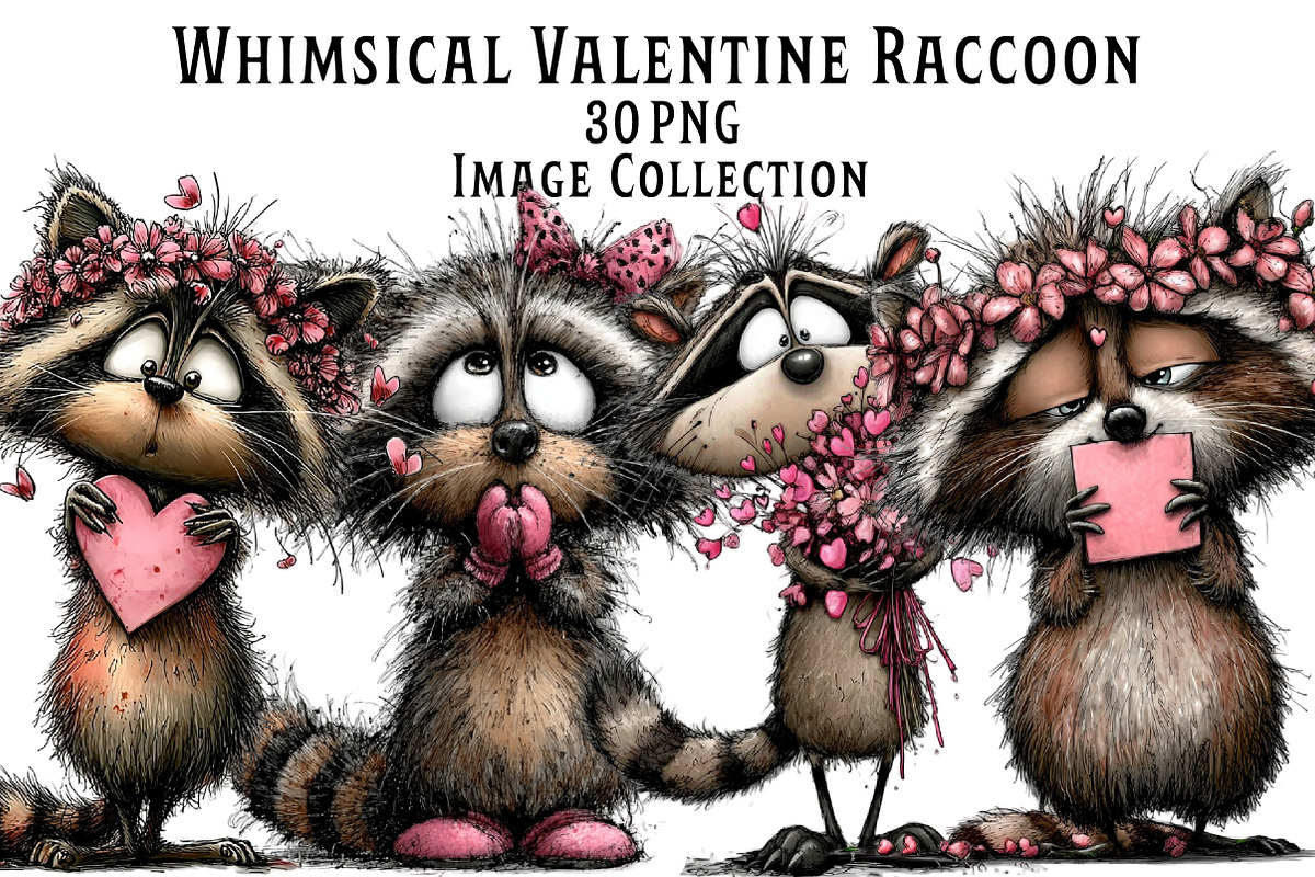 Whimsical Valentine Raccoon Clipart, an Illustration by Dream Creation (Photo 1 of 7)