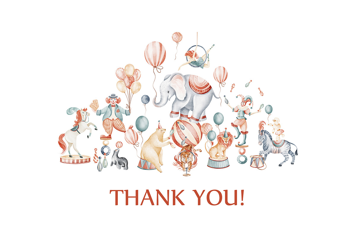 Cute Circus Watercolor Clipart Set, an Animal Illustration by LenArt (Photo 18 of 18)