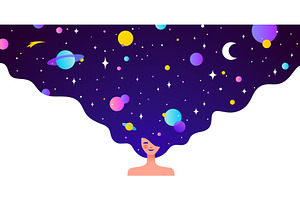 Dream universe flows through woman, a Person Illustration by Foxys Graphic