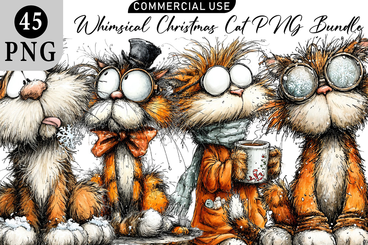 Whimsical Christmas Cat PNG Bundle, an Illustration by Daily.Designs (Photo 1 of 5)