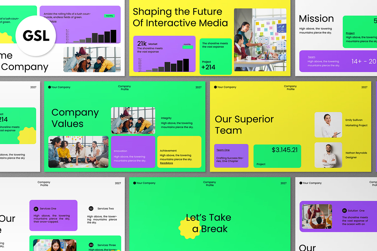 Green Company Profiles Google Slide, a Presentation Template by graphicook (Photo 1 of 5)