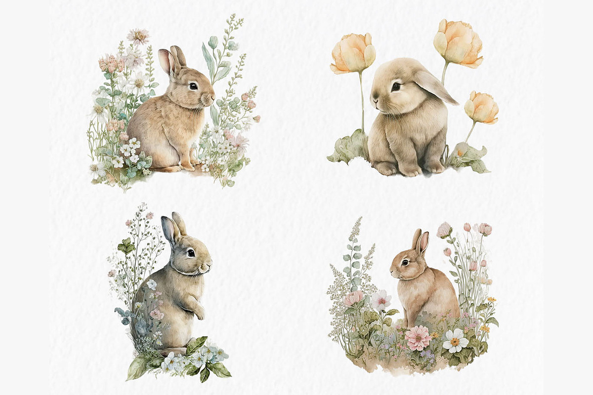 Garden rabbits Watercolor Clipart, an Object Graphic by MyLittleMeow (Photo 6 of 6)