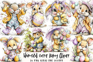Whimsical Easter Bunny Clipart, an Illustration by OK Design