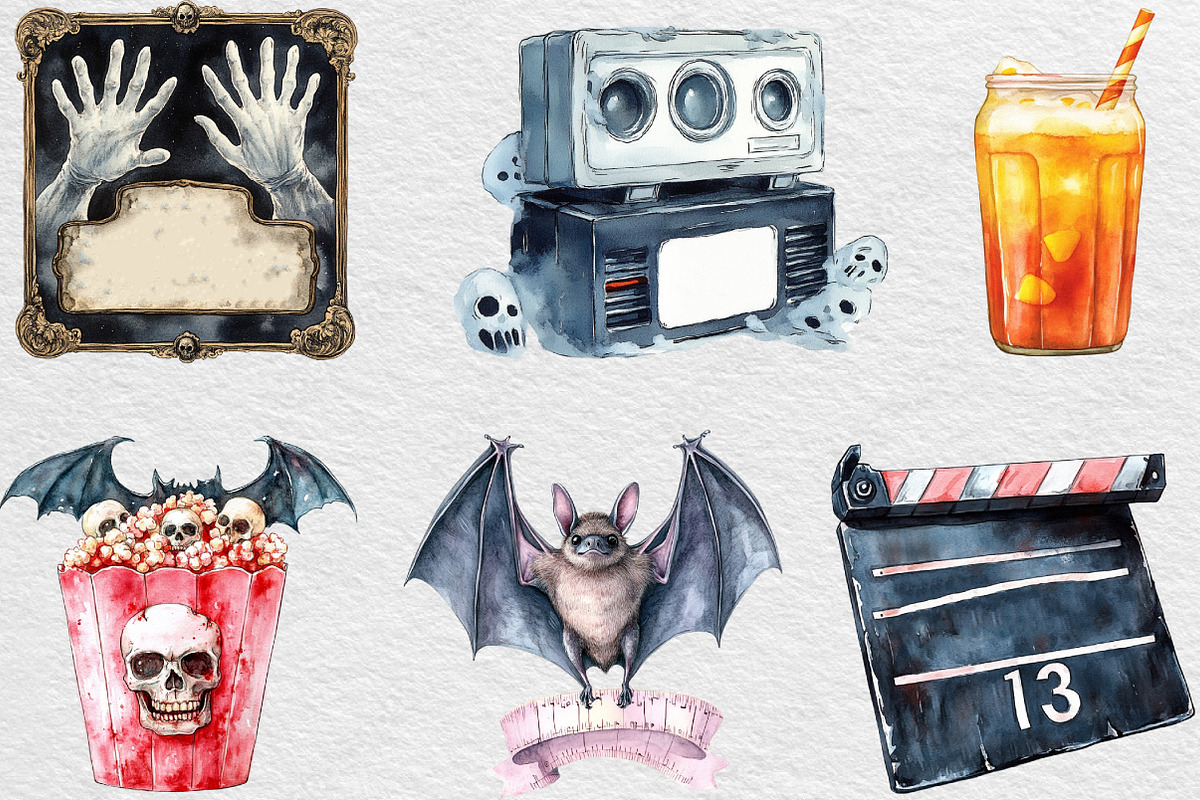 Vintage Halloween Cinema Clipart, an Illustration by Black Bird Studio (Photo 4 of 6)