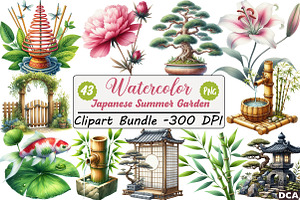 Japanese Summer Garden Clipart, an Illustration by DreamCafeArt