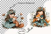Girl and Fox Fall Clipart PNG Animal, an Animal Illustration by SugarCloudStudioArt (Thumbnail 2 of 4)