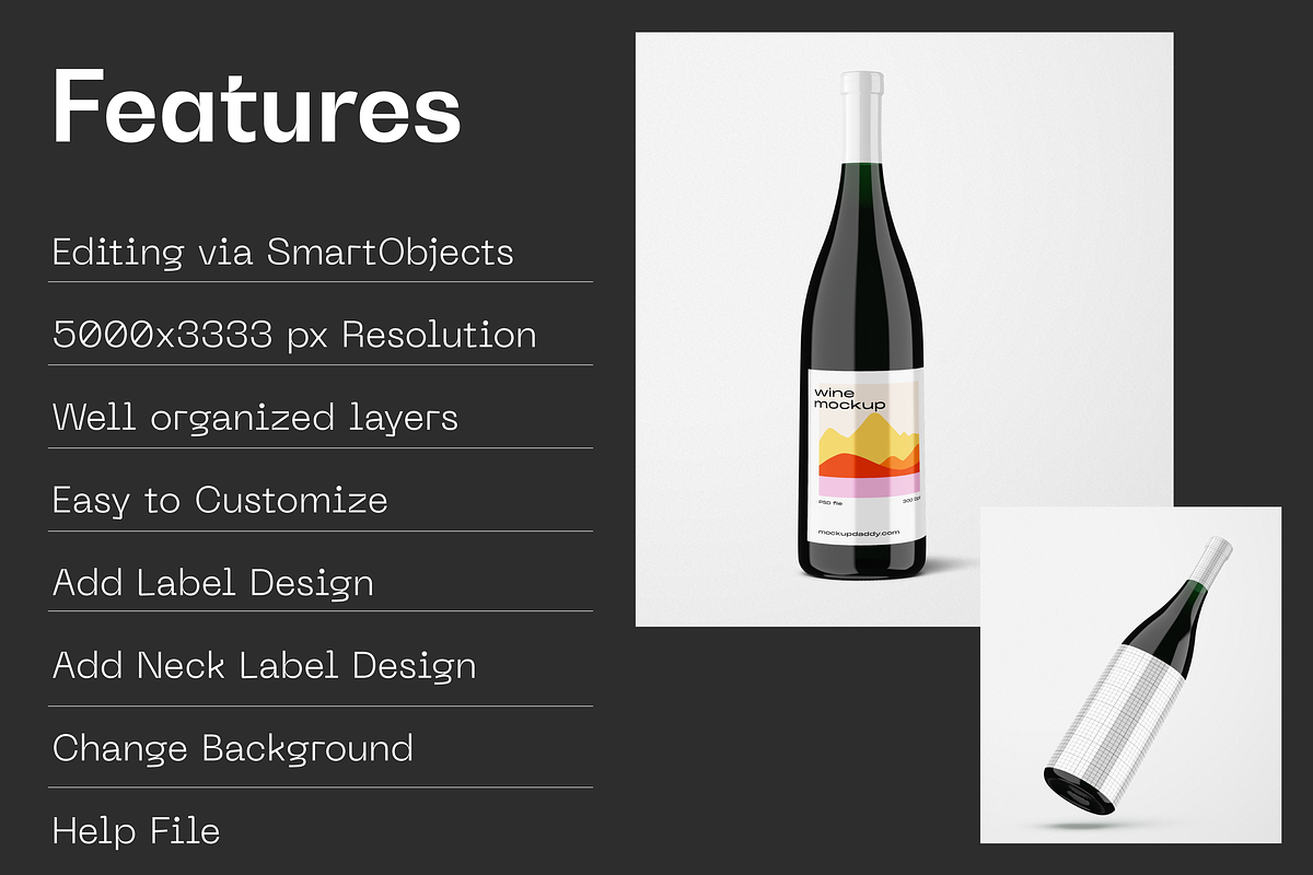 Wine Bottle Mockup, a Packaging Mockup by Mockupdaddy (Photo 2 of 22)