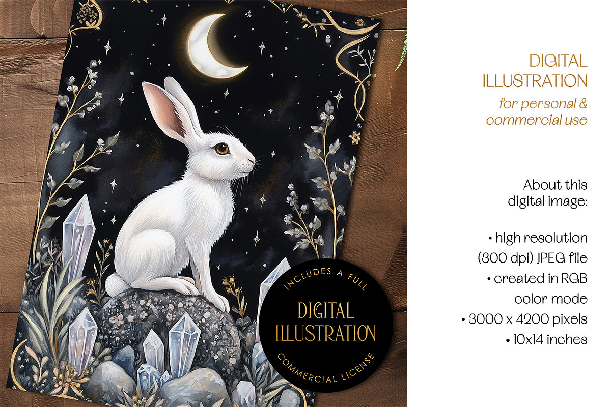 White Crystal Hare Illustration, an Animal Illustration by The Dutch Lady Designs (Photo 2 of 4)
