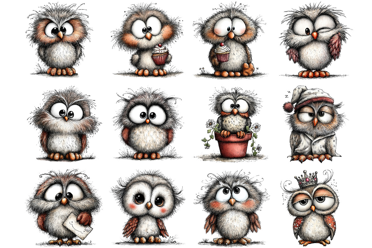 Whimsical Funny Cute Owl Clipart, an Illustration by DreamArtGraphic (Photo 5 of 5)