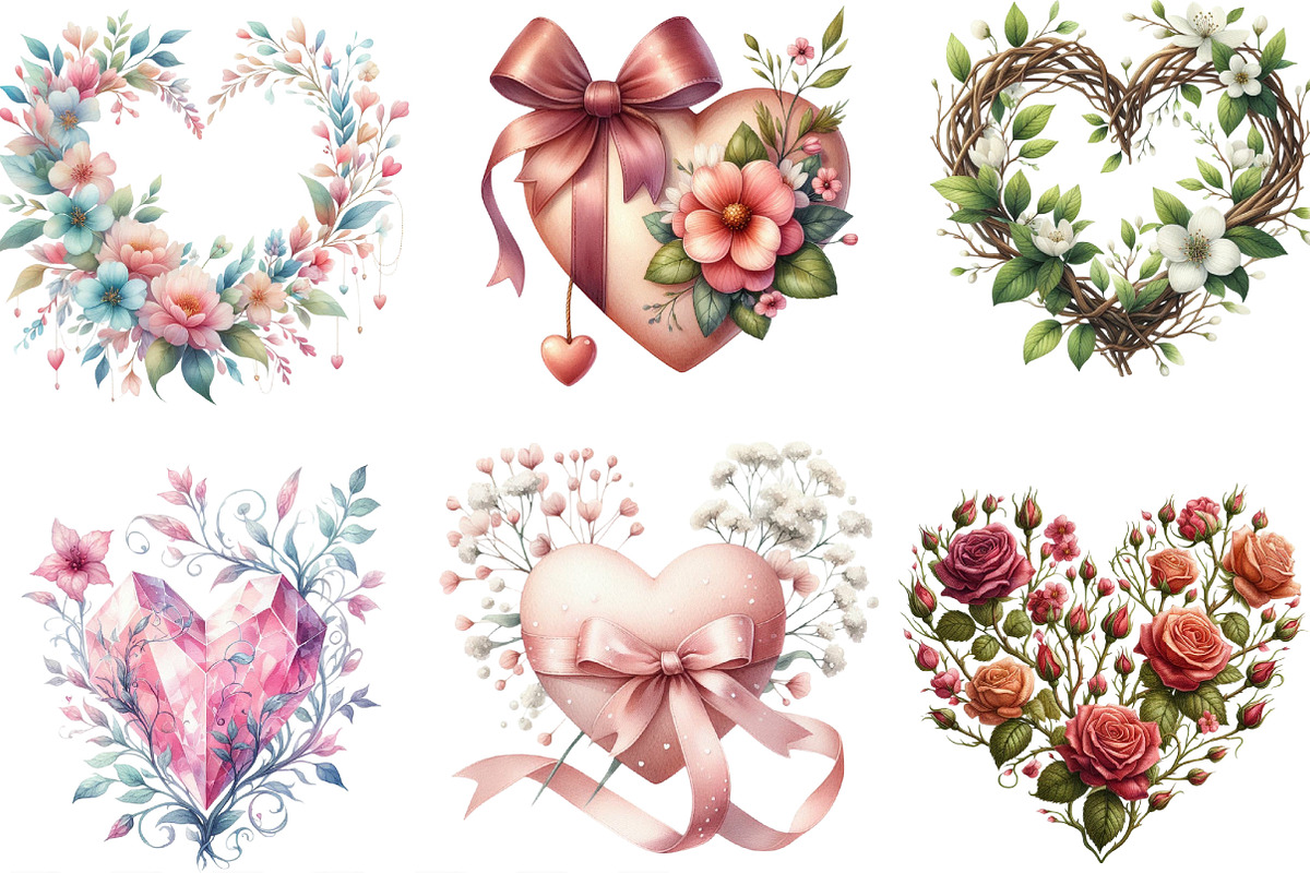 Wedding Hearts with Flowers Clipart, an Illustration by Designking (Photo 3 of 4)
