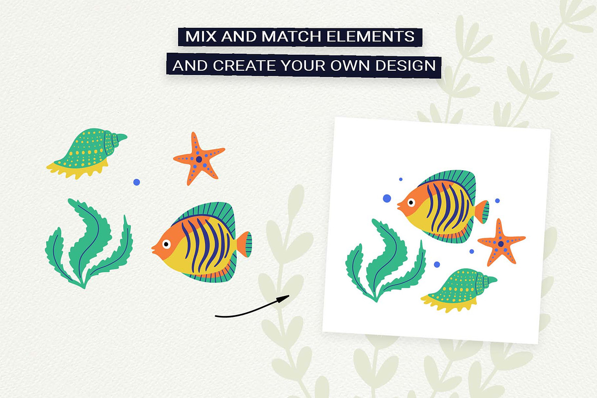 Fish & Seashells clipart, an Animal Illustration by Irina Ostapenko (Photo 7 of 9)