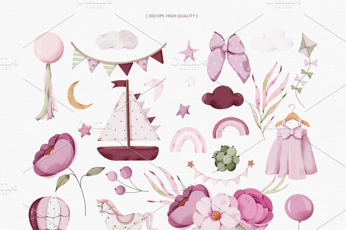 The pink world of baby girl set, an Illustration by nathalieclaire (Photo 7 of 16)