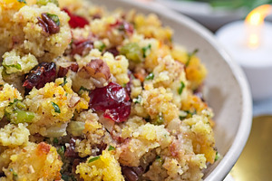 Traditional Cranberry pecan cornbread dressing for poultry or meat stuffing, in, a Food & Drink Photo by iuliia_n