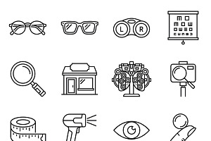 Bundles Set Optical Store Icons, an Outline Icon by adenpinkstore