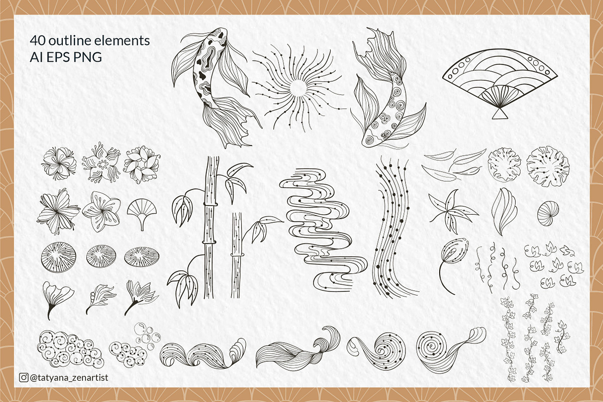 Abstract and linear Japanese clipart, an Object Graphic by Tatyana_Zenartist (Photo 2 of 12)