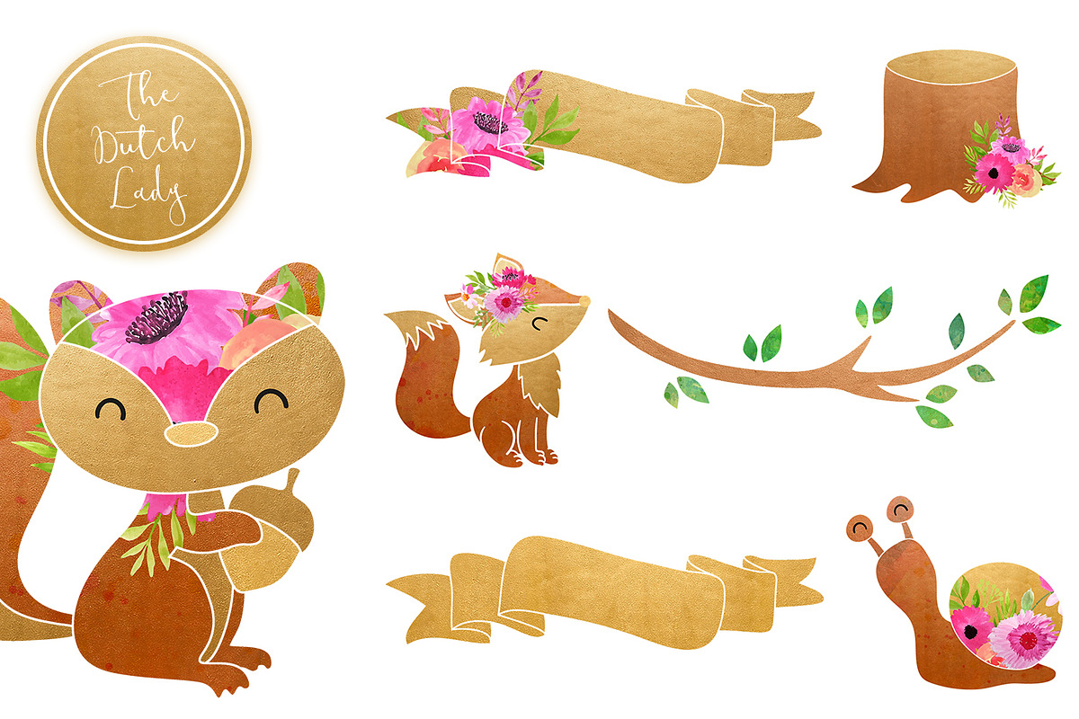 Fox & Forest Clipart Set, an Animal Illustration by The Dutch Lady Designs