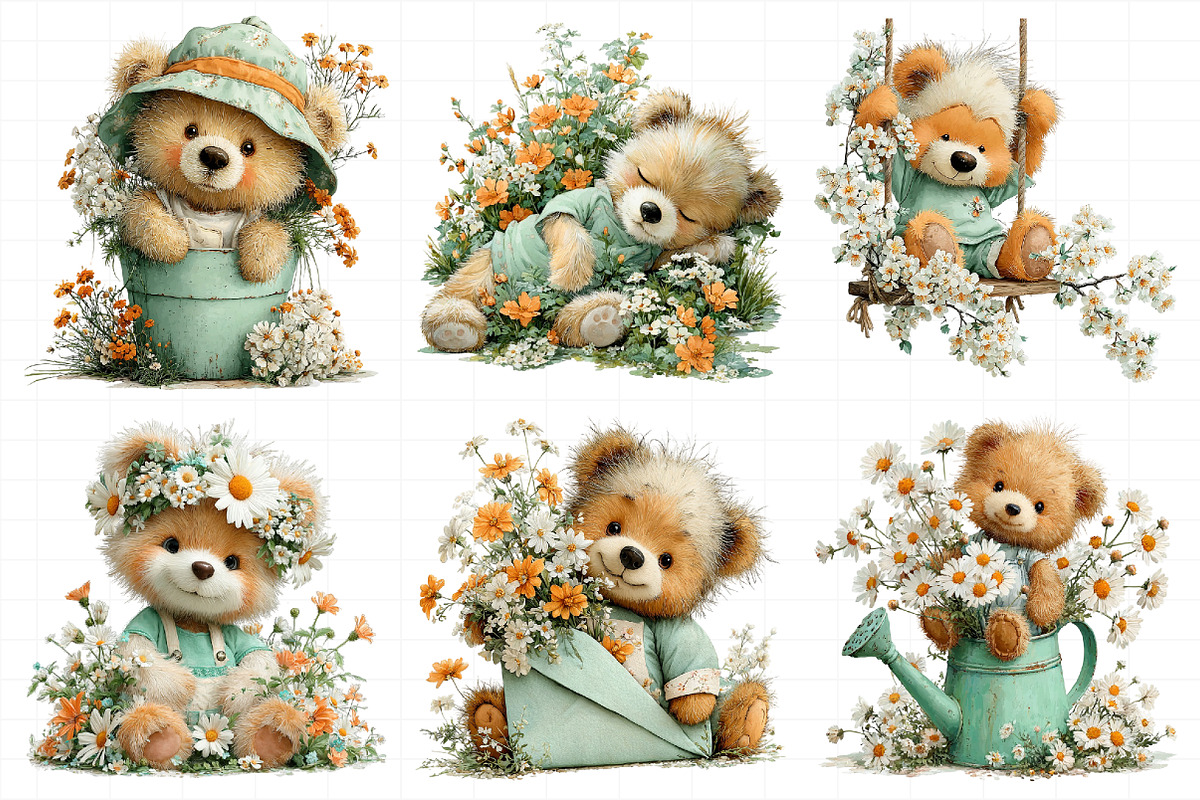 Spring Teddy Bear Illustration Bundl, an Illustration by Daily.Designs (Photo 7 of 8)