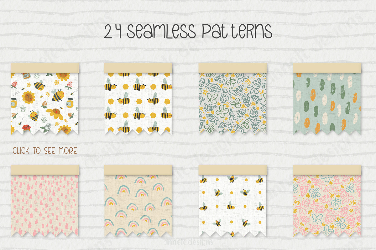 Cute bees, bears, flowers bundle, an Illustration by ann_etc (Photo 8 of 12)