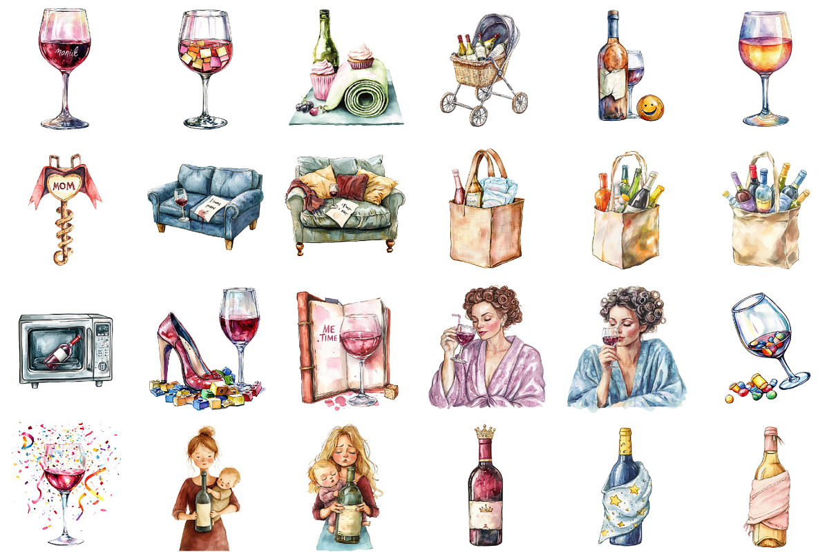 Funny Wine Loving Mom's Clipart, an Illustration by Sublimation Artist (Photo 2 of 6)