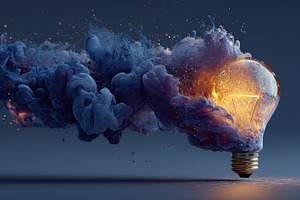Glowing Lightbulb with Blue Ink Expl, a Photo by Pixeness Studio