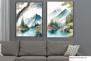 Watercolor Mountain Print Wall Decor