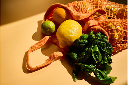 Fresh fruits and herbs in a colorful