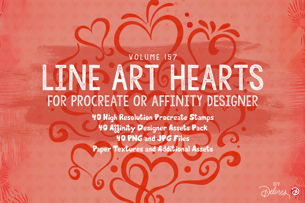 Line Art Hearts Procreate/Affinity, a Brush Add-On by DeloresArt (Photo 1 of 14)