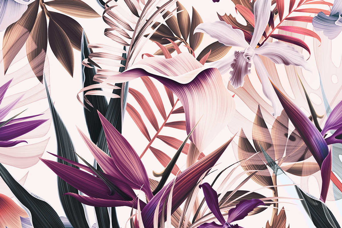 Tropical flowers and leaves vintage, a Pattern Graphic by Luxury Fashion Prints