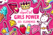 Girls Power. Clipart and pattern set, a Decorative Illustration by yurlick (Thumbnail 1 of 8)