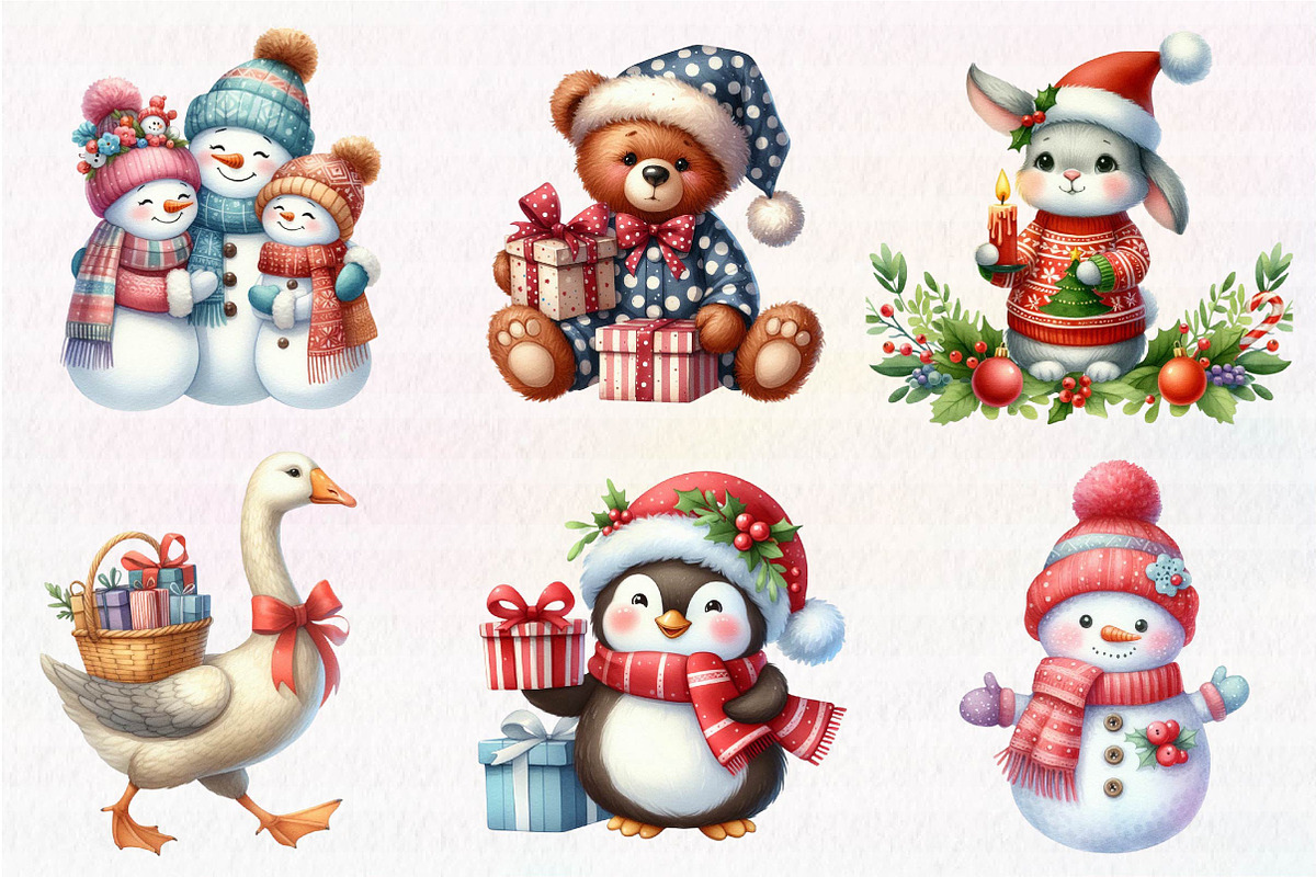 Kawaii Vintage Christmas Clipart, an Illustration by CreationArt (Photo 4 of 5)