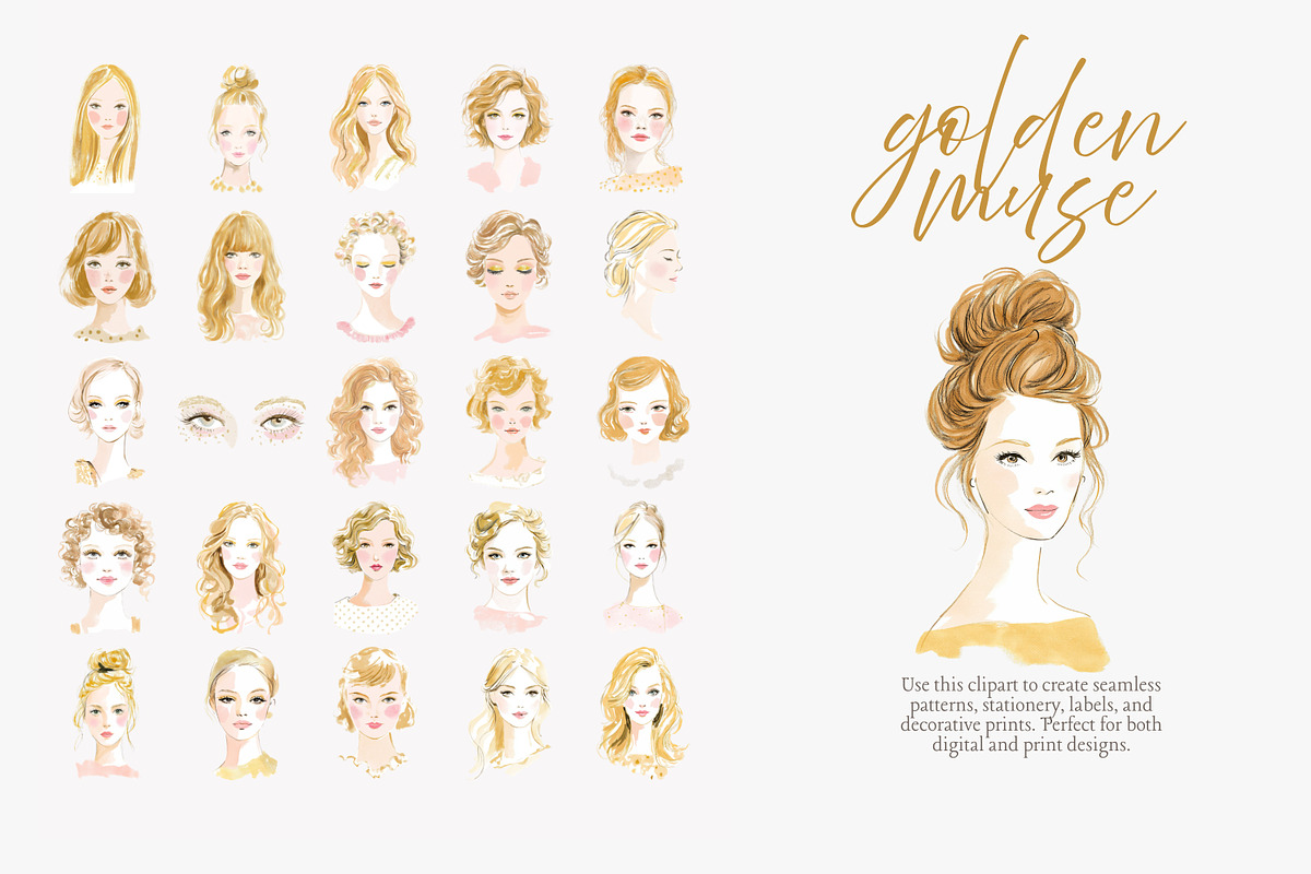 Golden muse clipart set, a Decorative Illustration by Patishop Art (Photo 7 of 10)