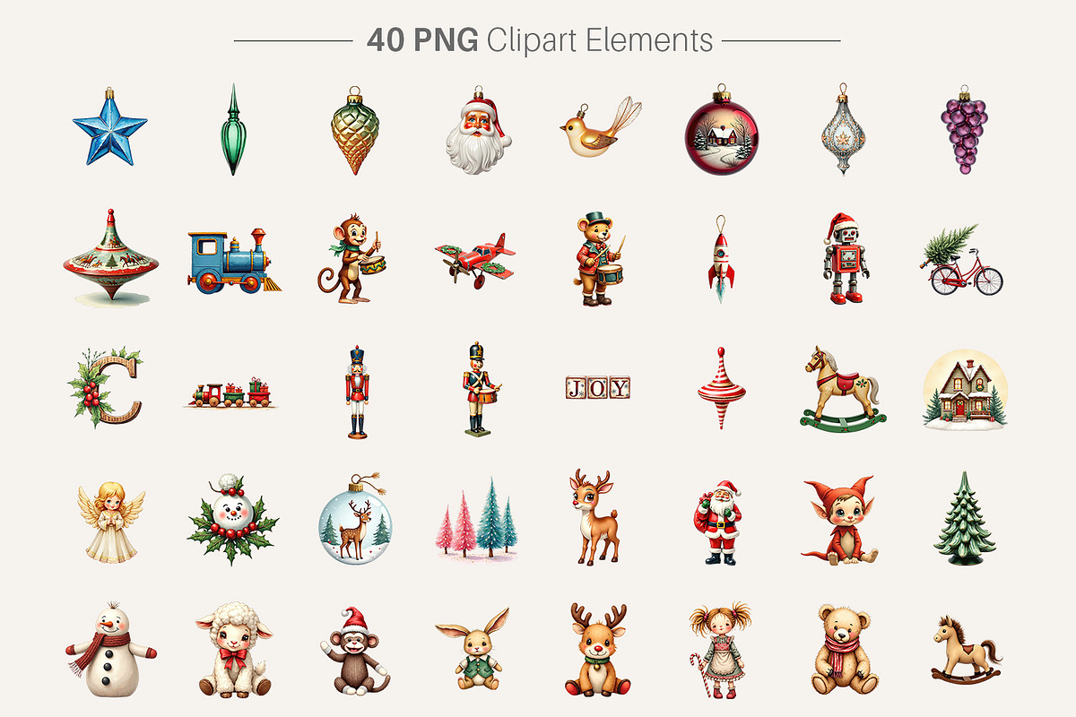 Retro Christmas Toys Watercolor PNG, an Illustration by Artnoy (Photo 2 of 8)