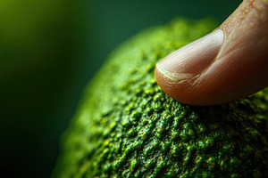 Finger pressing on ripe avocado skin, a Photo by Beautiful things
