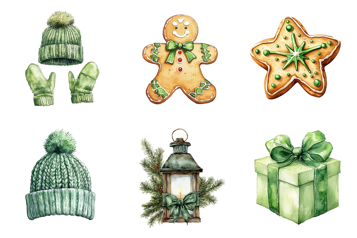 Cozy Green Christmas Winter Clipart, an Illustration by SinaCreation (Photo 2 of 7)