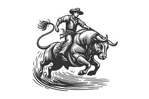 Rodeo Cowboy Riding A Bull Engraving