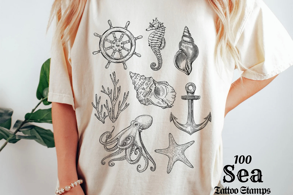 Sea Procreate Tattoo Brushes Stamps, a Brush Add-On by LaurenceVArtiste (Photo 6 of 9)