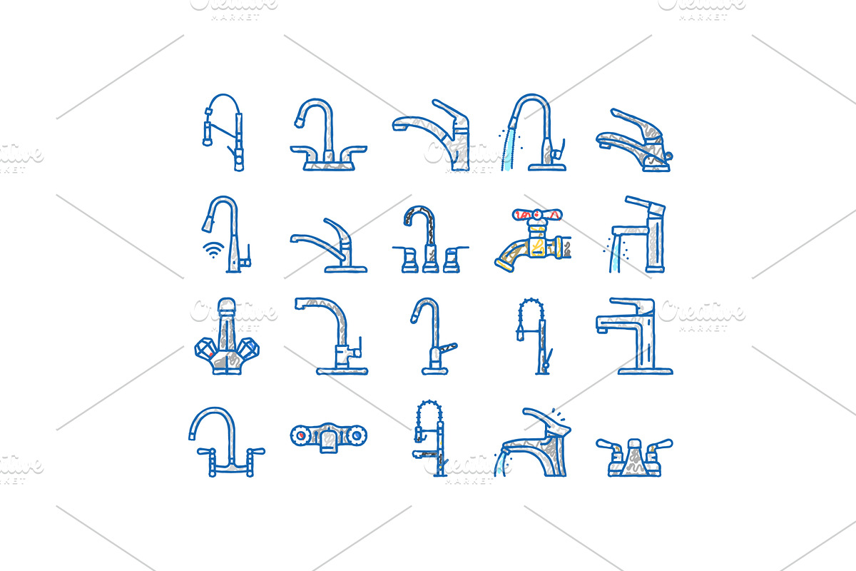 faucet water sink tap bathroom icons, an Object Illustration by pikepicture