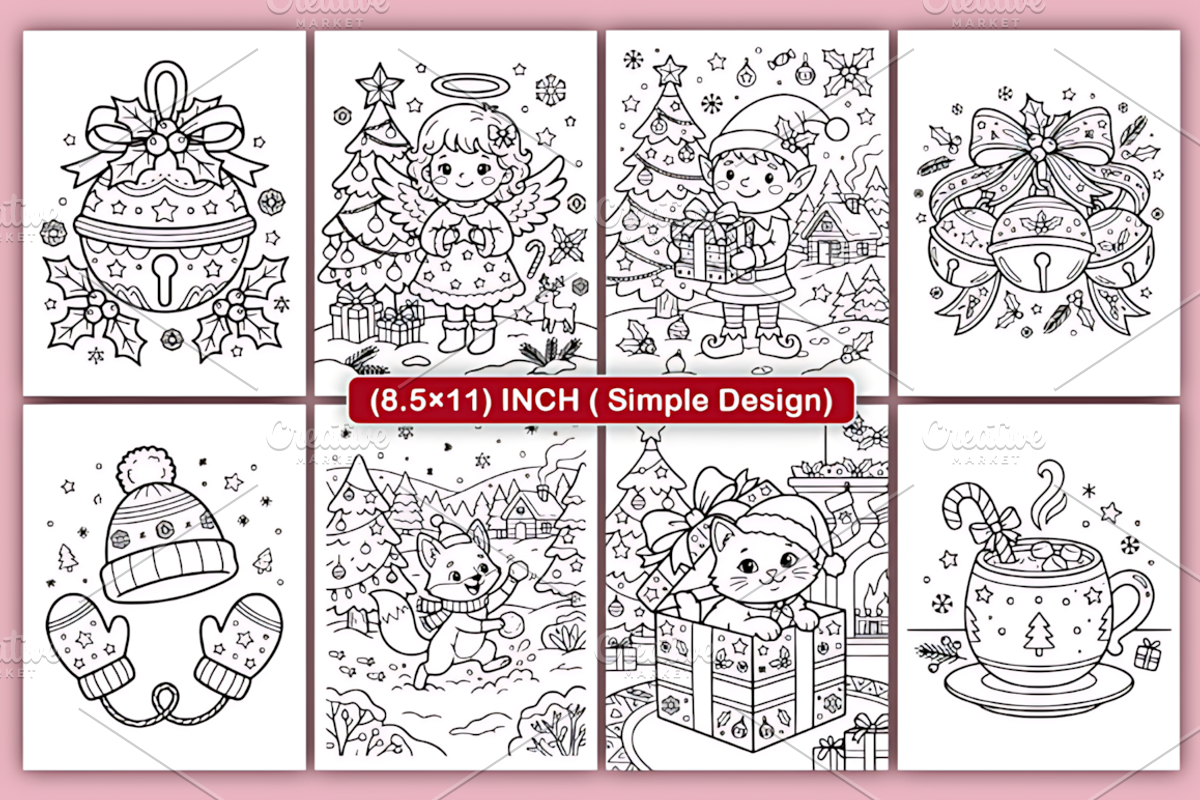 Cute Christmas Coloring Pages, a Seasonal Illustration by Design Station (Photo 3 of 5)