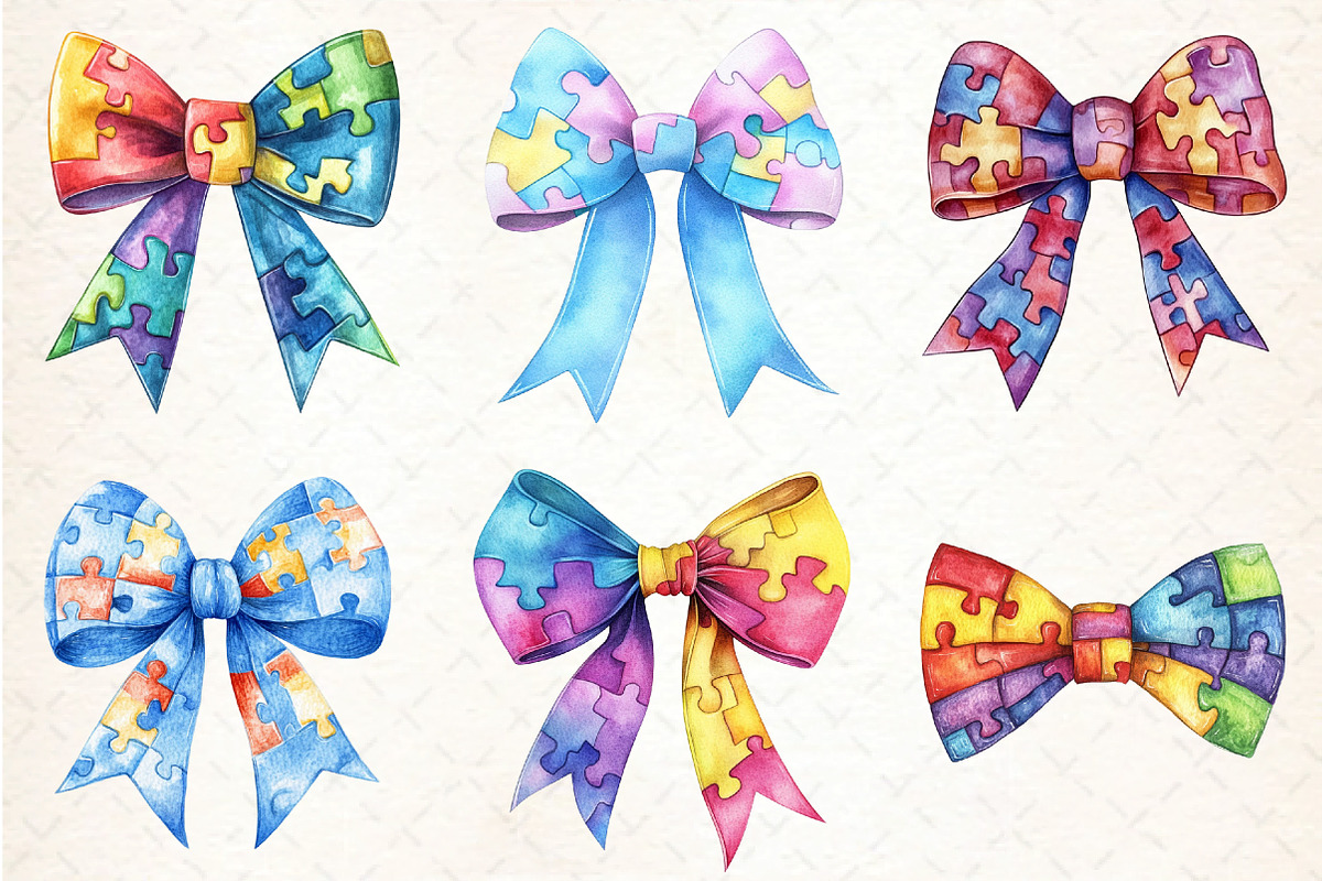 Watercolor Autism Awareness Bow PNG, an Illustration by DreamCafeArt (Photo 4 of 9)