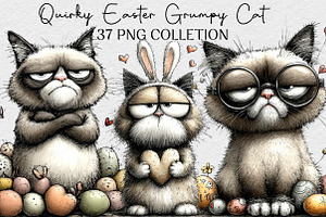 Quirky Easter Grumpy Cat Clipart, an Illustration by DreamCafeArt