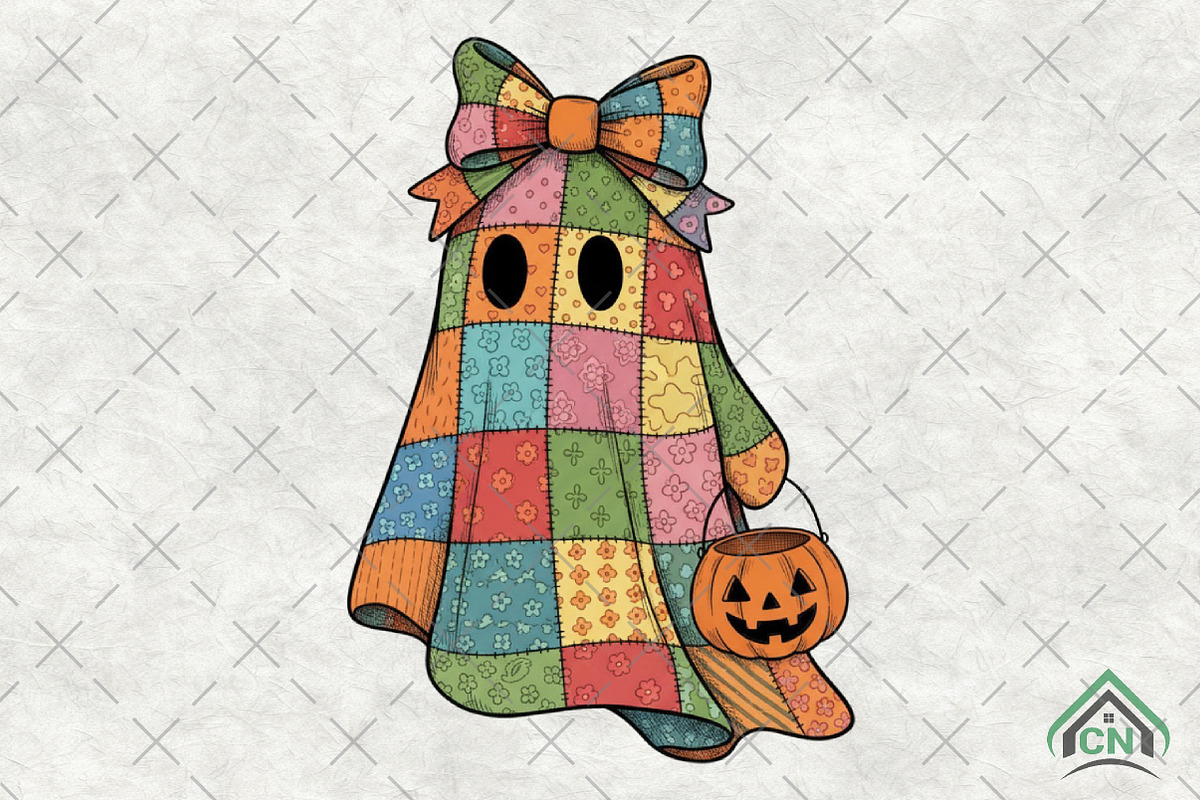 Patchwork Ghost PNG, an Illustration by Craft Nest (Photo 1 of 6)