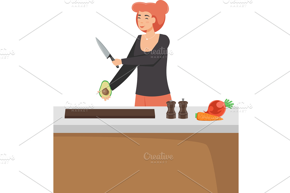 Woman cooking on kitchen vector icon, a Food Illustration by Sky Pics Studio