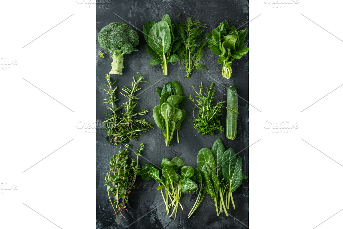 Assortment of fresh green vegetables, an Illustration by tilialucida